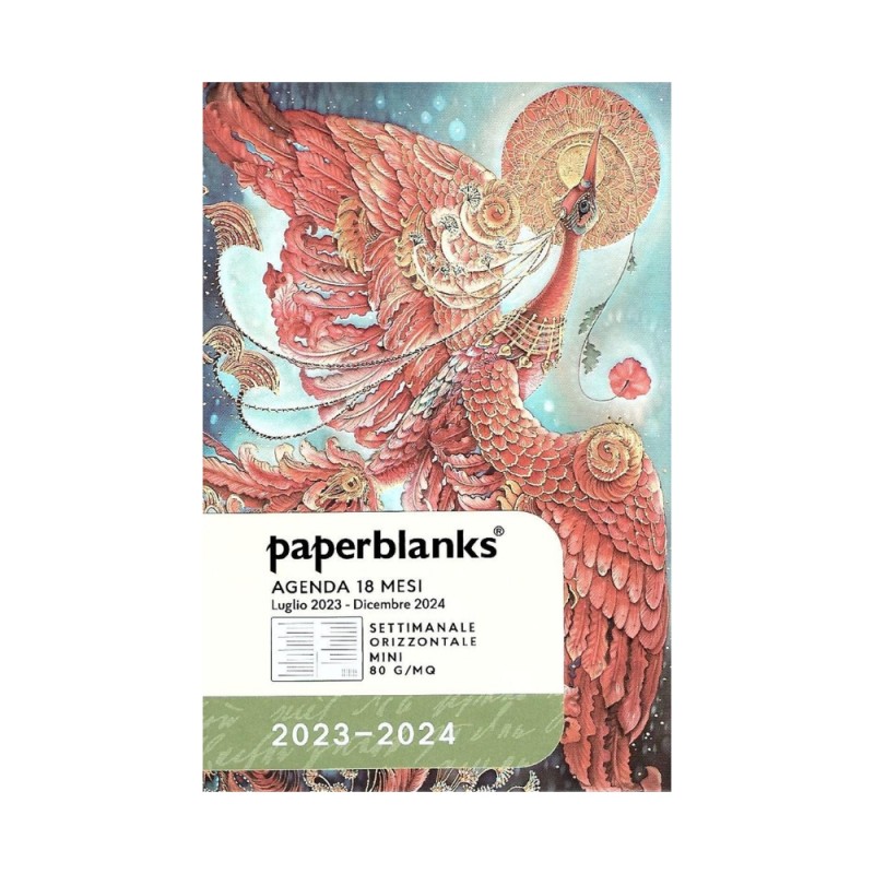 Agenda Mini Paperblanks 2023-2024, 18 mesi, Orizzontale, Uccelli della Felicità, Uccello di Fuoco - 9,5 x 14 cm
